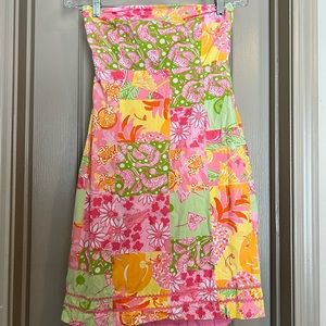 Lilly Pulitzer, Strapless Sundress Tie Back, Shrimp & Cocktail Pattern, Size 4